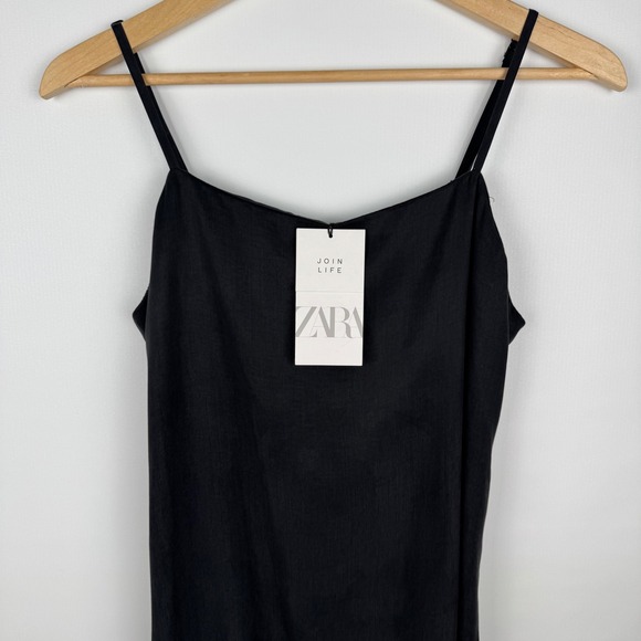 Zara Black Slip Dress Sleeveless Midi Casual Summer Dress Size M Straps Lyocell - Picture 1 of 7
